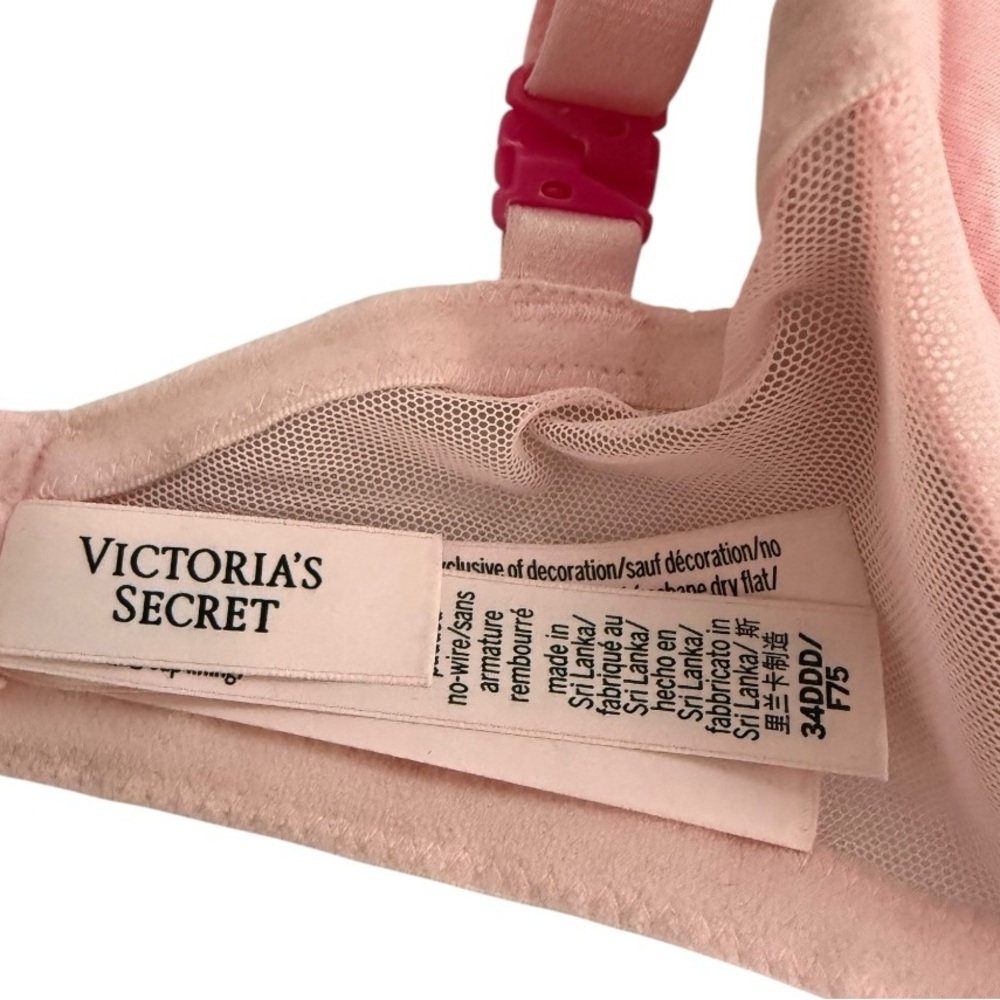 Victoria’s Secret Wireless Balconette Bra 34DDD Pink Lace Padded - Picture 3 of 4